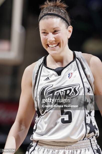 Shanna Crossley of the San Antonio Silver Stars looks on during the WNBA game against the Seattle Storm on May 25, 2007 at the AT&T Center in San...