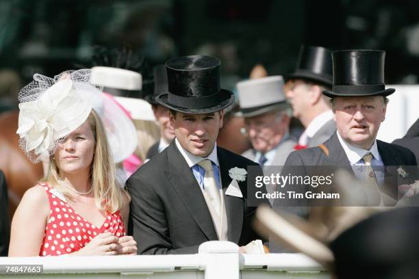 Peter Phillips with his girlfriend Autumn Kelly and Andrew Parker-Bowles attend Ladies Day of Royal Ascot Races on June 21, 2007 in Ascot, England.