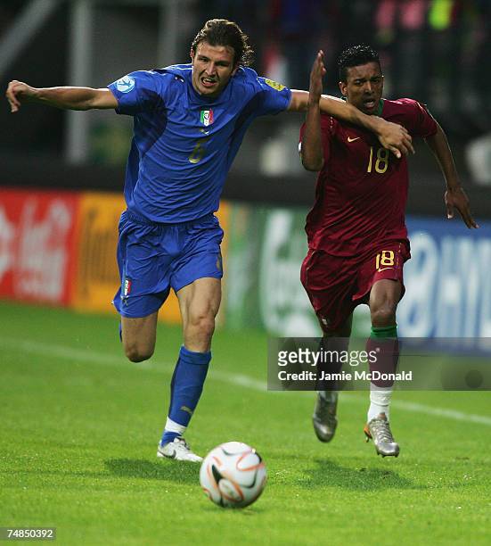 Nani of Portugal battles with Marco Motta of Italy during the UEFA European Under-21 Championships, Olympic Play-off match between Portugal U21 and...