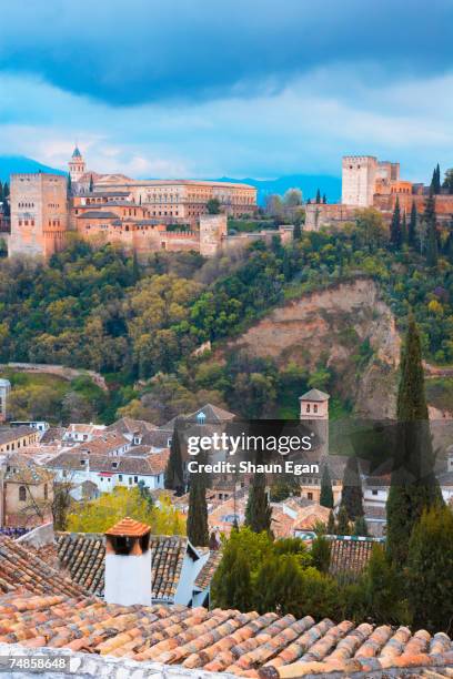 spain, analucia, granada, overview of alhambra - alhambra stock-fotos und bilder