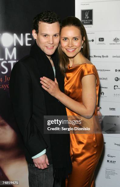 Actress Saskia Burmeister and her partner arrive at the Australian premiere of "The Jammed" at Greater Union George St on June 22, 2007 in Sydney,...