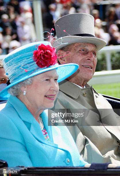 Queen Elizabeth ll and Prince Philip, Duke of Edinburgh attend on the fourth day of Royal Ascot Races on June 22, 2007 in Ascot, England.