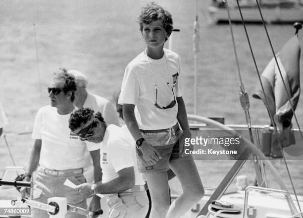 Prince Felipe of Spain on the deck of the yacht 'Xargo IV', before taking part in the Majorca Trophy, 18th August 1982. His father King Juan Carlos...