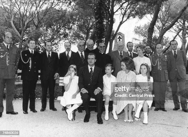 Relatives and palace staff attend the first Holy Communion of Prince Felipe of Spain at the Zarzuela Palace in Madrid, 2nd June 1975. Felipe is...
