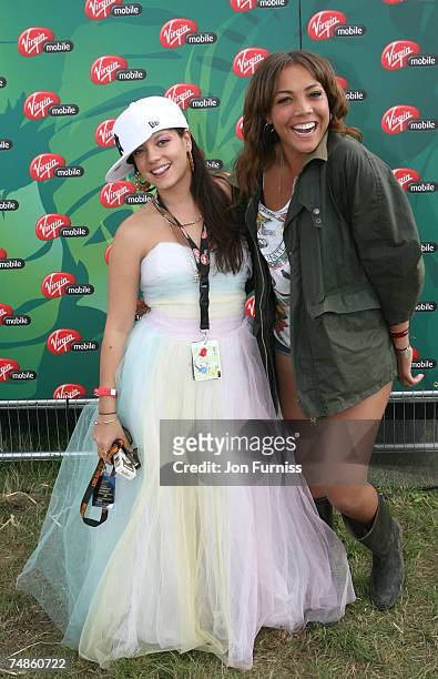 Lily Allen and Miquita Oliver in the Virgin Mobile Louder Lounge at the V Festival at the Chelmsford in United Kingdom.