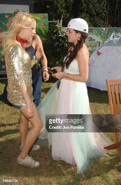 Peaches Geldof and Lily Allen in the Virgin Mobile Louder Lounge at the V Festival at the Chelmsford in United Kingdom.