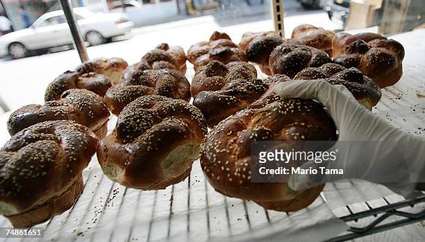 Challah buns sit on a shelf on the last day of business for Gertel's Bake Shop June 22, 2007 in New York City. The Lower East Side purveyor of kosher...