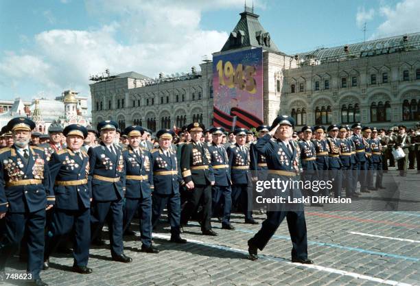 Veterans march during a parade of veterans and soldiers held to mark Victory Day May 9, 2000 in Moscow's Red Square. Newly inaugurated President...