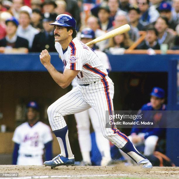 Keith Hernandez of the New York Mets batting against the Houston Astros during the National League Championship Series at Shea Stadium in October...
