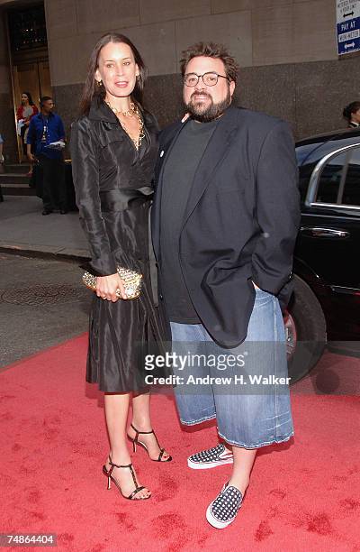 Director Kevin Smith and his wife Jennifer Schwalbach Smith attend the premiere of "Live Free Or Die Hard" presented by Twentieth Century Fox at...