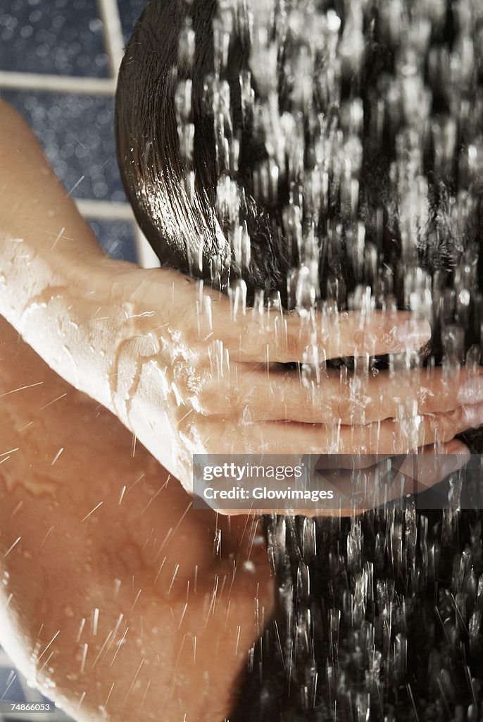 Close-up of a woman in the shower