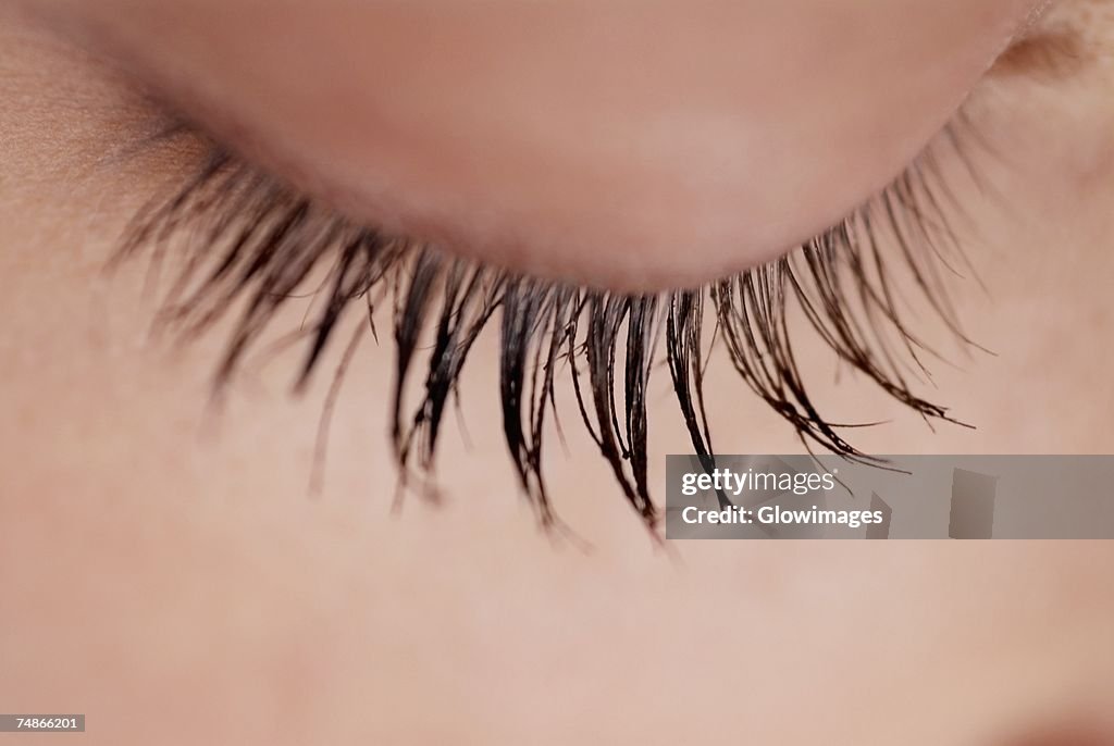 Close-up of a young woman's closed eye