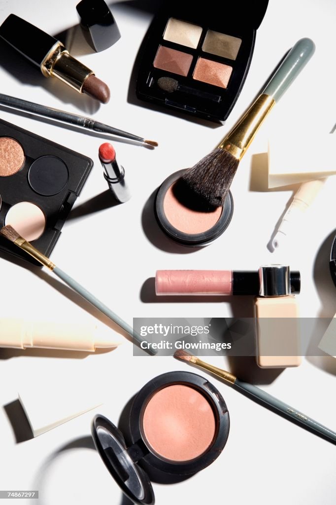 High angle view of cosmetics