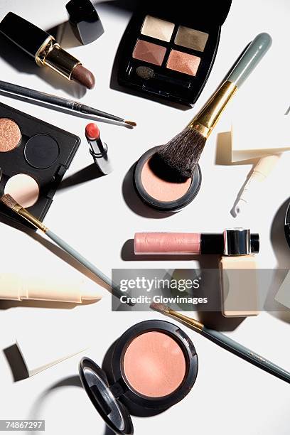 high angle view of cosmetics - powder puff stock pictures, royalty-free photos & images