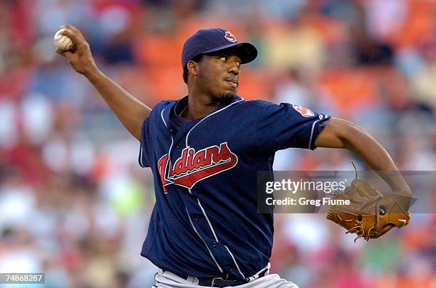 Fausto Carmona of the Cleveland Indians pitches against the Washington Nationals at RFK Stadium June 22, 2007 in Washington, DC.