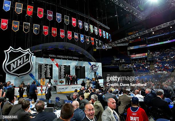 General view of the Draft floor and stage during the first round of the 2007 NHL Entry Draft at Nationwide Arena on June 22, 2007 in Columbus, Ohio.