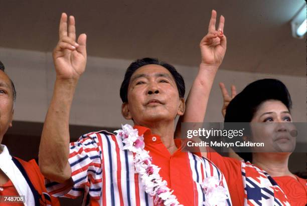 President Ferdinand Marcos with Imelda Marcos campaigning in Manila, Philippines, February 1, 1986.