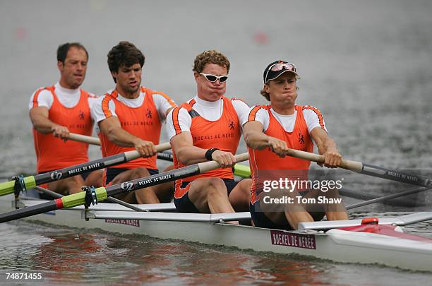 Geert Cirkel, Matthijs Vellenga, Jan-Willem Gabriels and Gijs Vermeulen of Holland in action during the Mens Four Semifinal A/B 2 during day 2 of the...