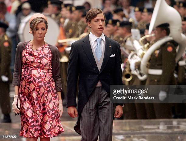 Princess Tessy and Prince Louis of the Luxembourg Royal family arrive at the Notre Dame Cathedral, as part of the Luxembourg National Day...