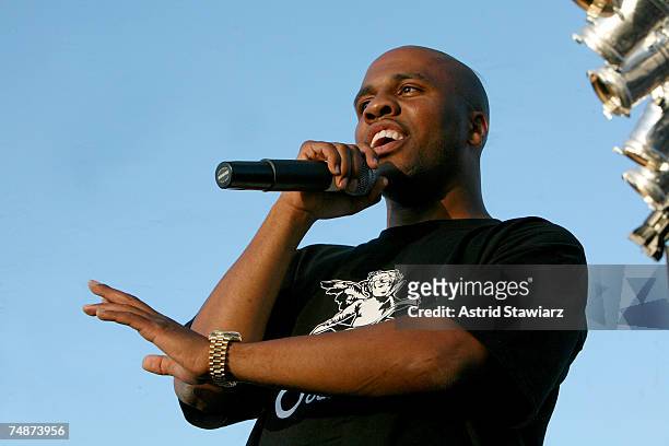 Rapper Consequence performs at the 3rd Annual Brooklyn Hip-Hop Festival held at the Empire-Fulton Ferry State Park on June 23, 2007 in New York City.
