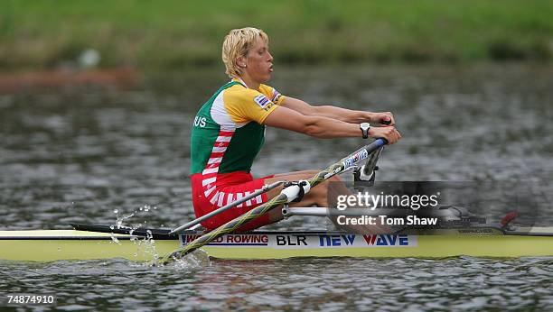 Ekaterina Karsten-Khodotovitch of Belarus on her way to winning gold in the Womens Single Sculls Final A during day 3 of the FISA Rowing World Cup at...