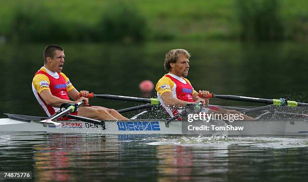 Mads Rasmussen and Rasmus Quist of Denmark on their way to winning the Lightweight Mens Double Sculls Final during day 3 of the FISA Rowing World Cup...