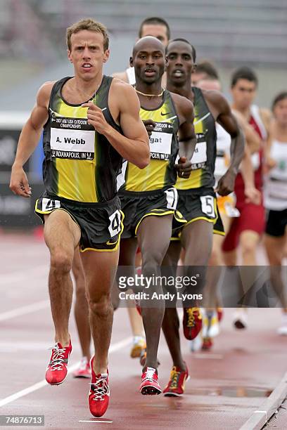 Alan Webb and Bernard Lagat compete in the men's 1500 meter run during day four of the AT&T USA Outdoor Track and Field Championships at IU Michael...