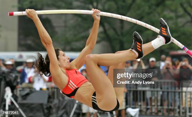 Jennifer Stuczynski competes in the women's pole vault during day four of the AT&T USA Outdoor Track and Field Championships at IU Michael A. Carroll...