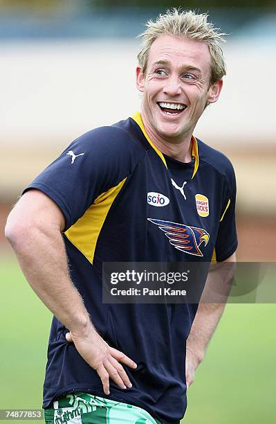 Michael Braun looks on during a West Coast Eagles AFL recovery session at Kitchener Park on June 25, 2007 in Perth, Australia.