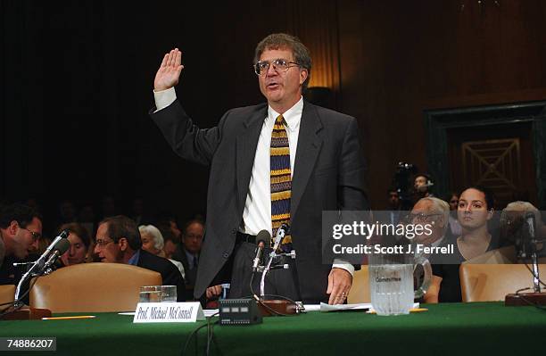 Michael McConnell, nominee to be the U.S. Appeals Court judge for the 10th Circuit Court of Appeals, is sworn in to testify before Senate Judiciary...