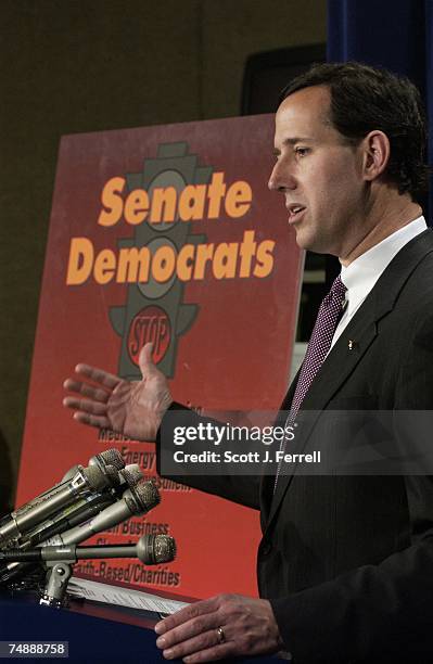 Senate GOP Conference Chairman Rick Santorum, R-Pa., during a news conference in which they blamed Democrats for holding up the measure with their...