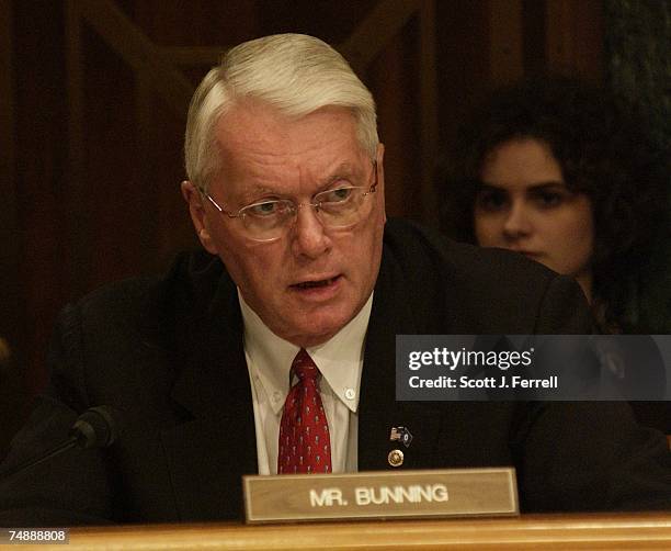 Sen. Jim Bunning, R-Ky., during the Senate Banking, Housing and Urban Affairs markup of legislation to create an independent regulator to oversee...