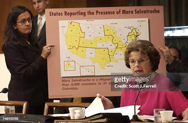 Sen. Dianne Feinstein, D-Calif., speaks in support of S1735, the "Gang Prevention and Effective Deterrence Act of 2003," during the Senate Judiciary...