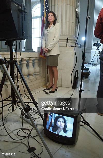 In the Cannon Rotunda, Mary Bono, R-Calif., tapes a statement for a video series produced by the Committee for Citizen Awareness, a non-profit...