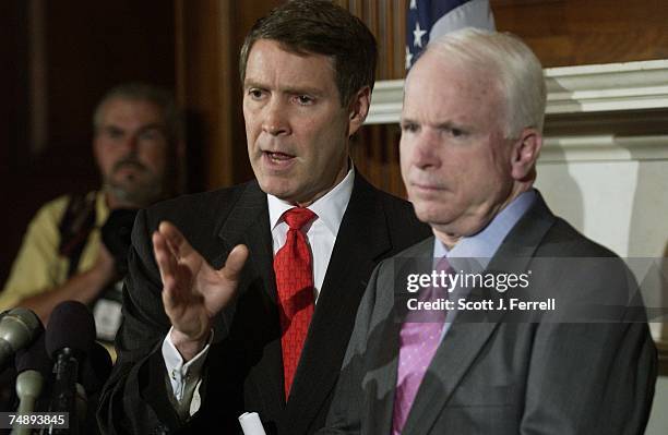 Senate Majority Leader Bill Frist, R-Tenn., and Sen. John McCain, R-Ariz., during a news conference on the nomination of John R. Bolton to be U.S....