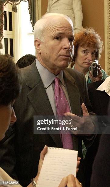 Sen. John McCain, R-Ariz., after a news conference with Senate Majority Leader Bill Frist, R-Tenn., on the nomination of John R. Bolton to be U.S....