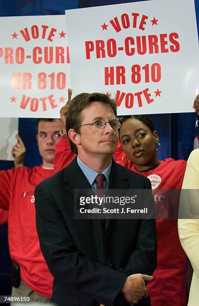 Michael J. Fox, actor and founder of the Michael J. Fox Foundation for Parkinson's Research, during a news conference/rally urging a vote on the...