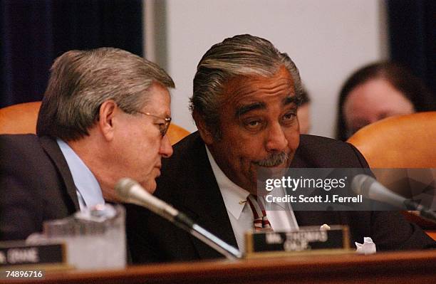 Chairman Bill Thomas and ranking Democrat Charles B. Rangel, D-N.Y., during the markup of H.R. 2473, the "Prescription Drug and Medicare...