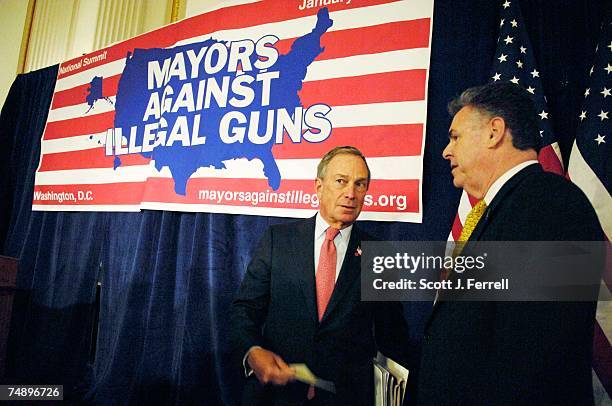 New York Mayor Michael Bloomberg with Rep. Peter T. King, R-N.Y. At a photo op in the Cannon House Office Building with mayors from around the...