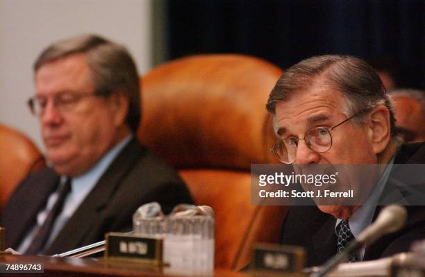 Chairman Bill Thomas, R-Calif., and Pete Stark, D-Calif., during the markup of H.R. 2473, the "Prescription Drug and Medicare Modernization Act of...