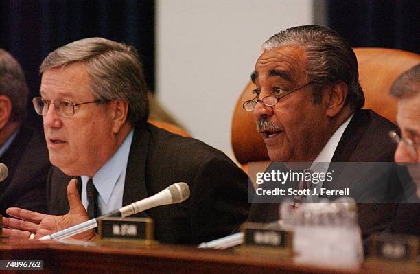 Chairman Bill Thomas and ranking Democrat Charles B. Rangel, D-N.Y., during the markup of H.R. 2473, the "Prescription Drug and Medicare...