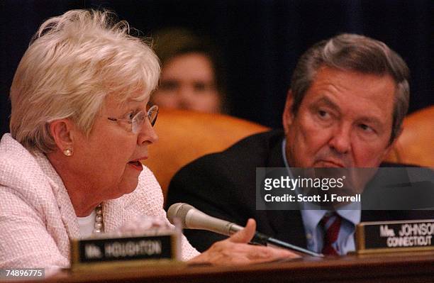 Nancy Johnson, R-Conn., and E. Clay Shaw Jr., R-Fla., during the markup of H.R. 2473, the "Prescription Drug and Medicare Modernization Act of 2003"...