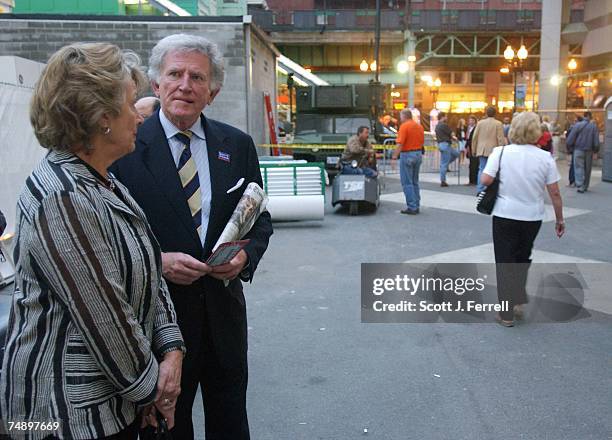 Presidential candidate Gary Hart outside the Fleet Center during the Democratic National Convention.