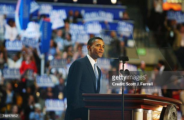 Democrat Illinois state Sen. Barack Obama, prepares to deliver the keynote address during the Democratic National Convention.