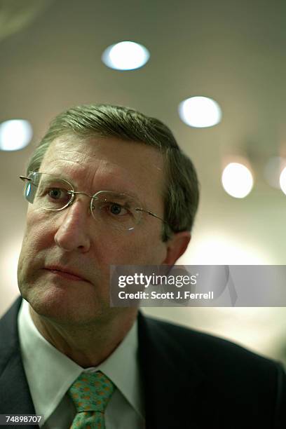 Senate Budget Chairman Kent Conrad, D-N.D., talks to reporters in the U.S. Capitol. Conrad floated the idea of cutting $20 billion in funding for the...