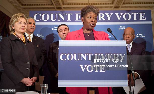 Sen. Hillary Rodham Clinton, D-N.Y., Hilary O. Shelton, of the NAACP, Ralph G. Neas, president of People for the American Way, Rep. Stephanie Tubbs...