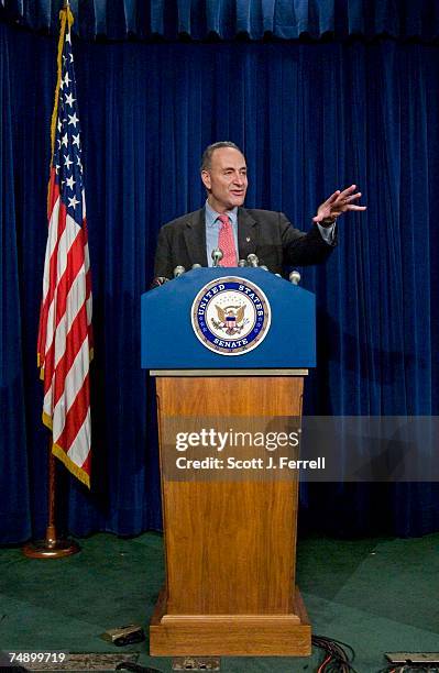 Sen. Charles E. Schumer, D-N.Y., during a news conference after John G. Roberts Jr. Was confirmed 78-22 by the Senate to be the 17th chief justice of...