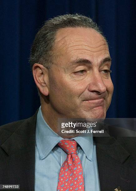 Sen. Charles E. Schumer, D-N.Y., during a news conference after John G. Roberts Jr. Was confirmed 78-22 by the Senate to be the 17th chief justice of...
