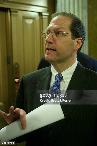 Sen. John E. Sununu, R-N.H., talks to a reporter in a hallway near the Senate chamber. Sununu became the first Republican lawmaker to publicly break...