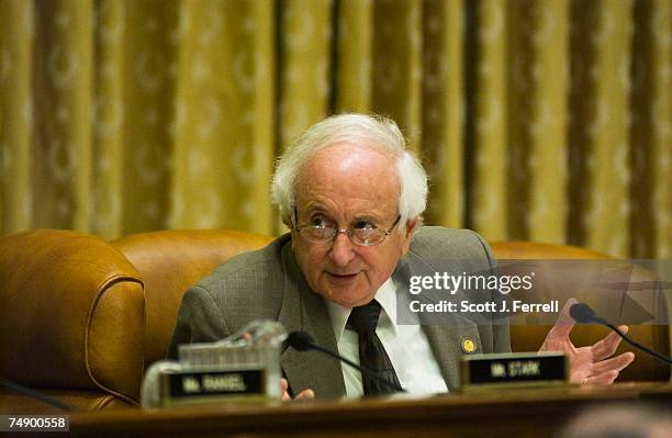 Sander M. Levin, D-Mich., reacts as Chairman Bill Thomas, R-Calif., admonishes him after Thomas charged Levin for attempting to score political...